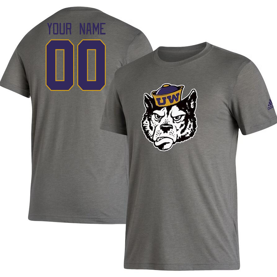Custom Washington Huskies Name And Number College Tshirt-Gray